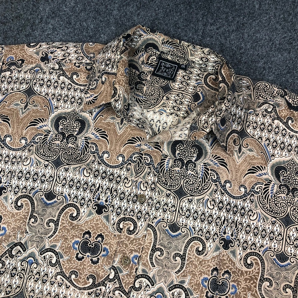 Fresh Groove Mens Size XXL Batik Print‎ All Over Button Down Shirt Short Sleeve